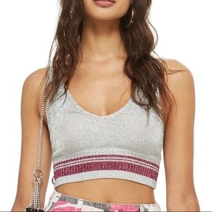 Topshop - Size US 8 - Metallic knit bralette silver/pink